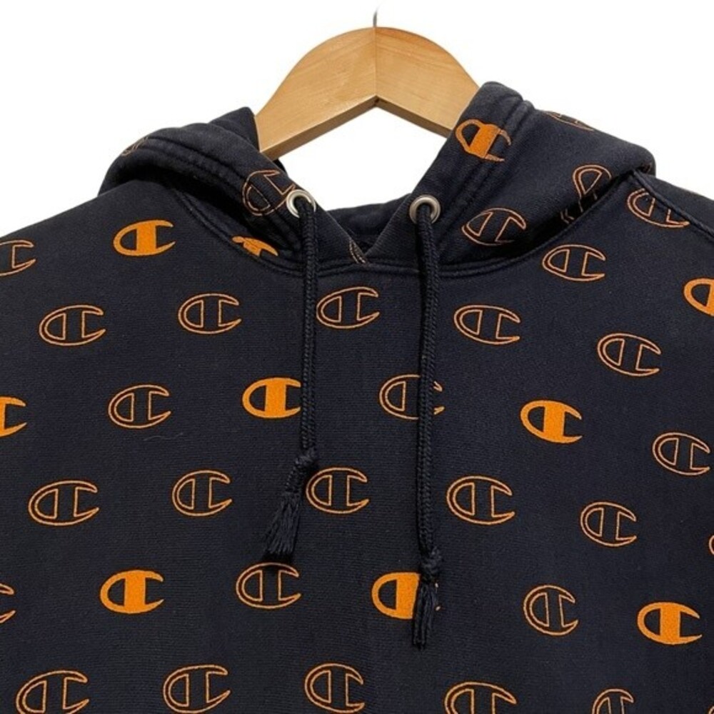 Champion Navy Reverse Weave All-Over Print Pullover Hoodie Size Small